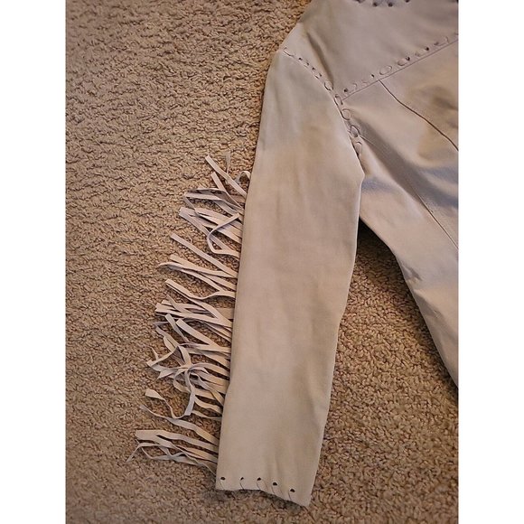 Native American Women's Western Real Leather Jacket With Fringe Hand Made Work - Picture 4 of 16